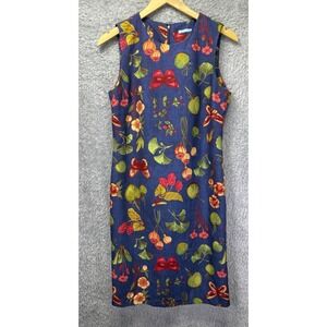 J McLaughlin Belinda Dress Women Sz 6 Blue Floral Butterfly Sheath Preppy